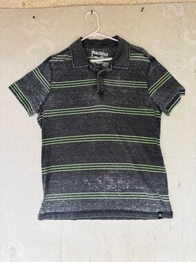 Machine Charcoal Polo with Lime Stripes